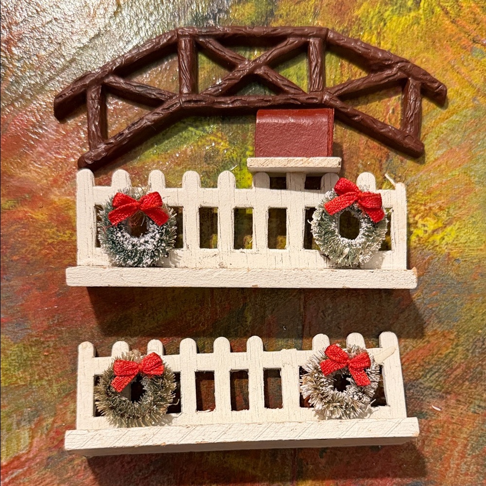 Miniature Christmas Village White Picket Fences & Bridge Festive Holiday Decor